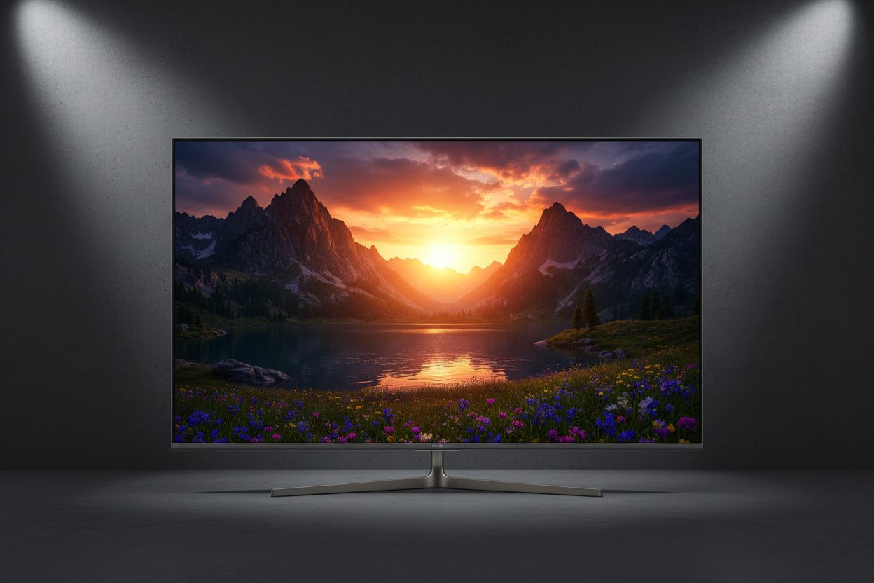 Bright cinematic landscape displayed on a 4K television