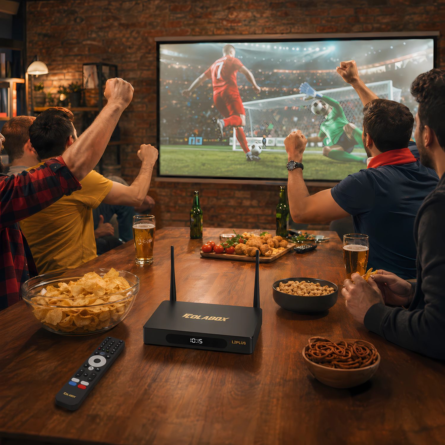 Multiple people enjoying a home television